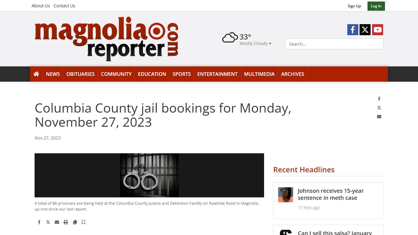 Columbia County jail bookings for Monday, November 27, 2023